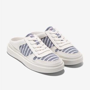 Cole Haan Womens GrandPro Rally Mules Sneakers White Blue Striped Canvas 6.5 B